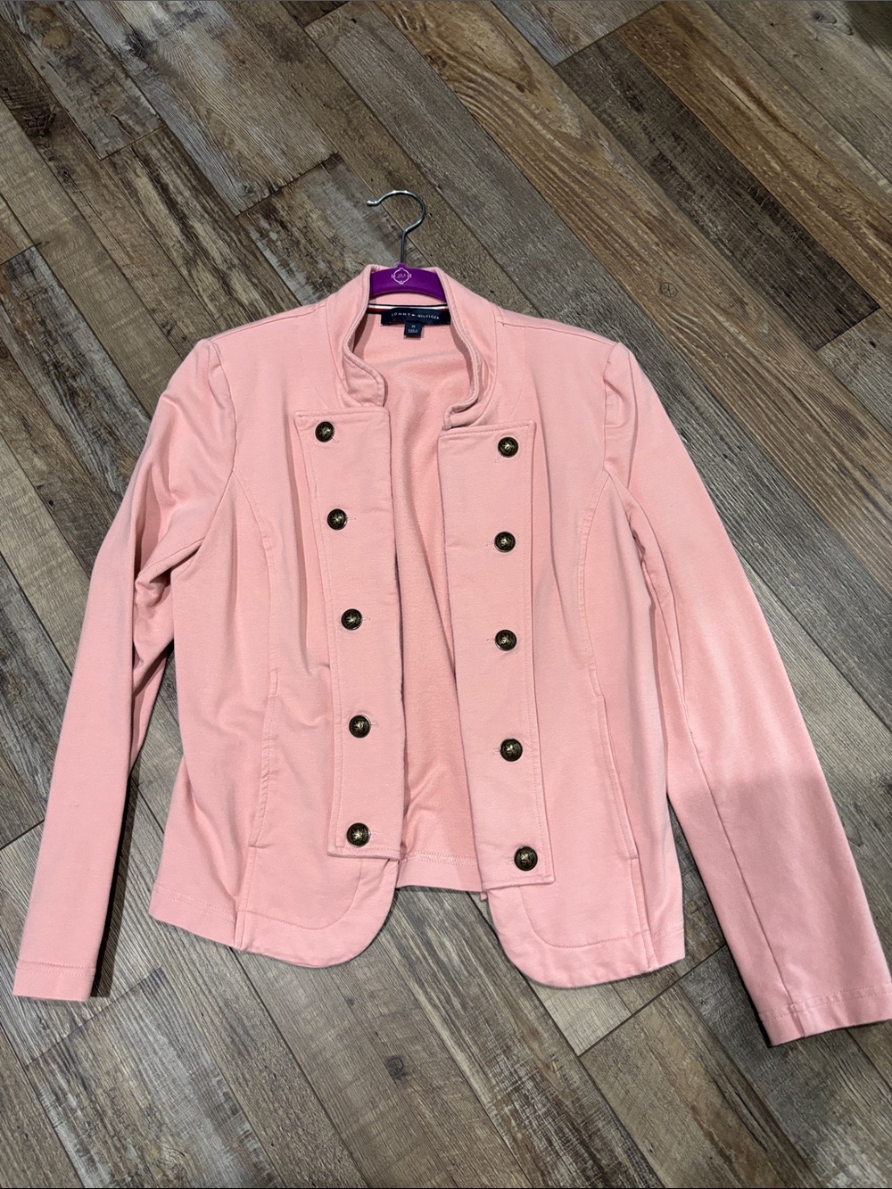 Tommy Hilfiger Blush Pink Double-Breasted Military Jacket with pockets